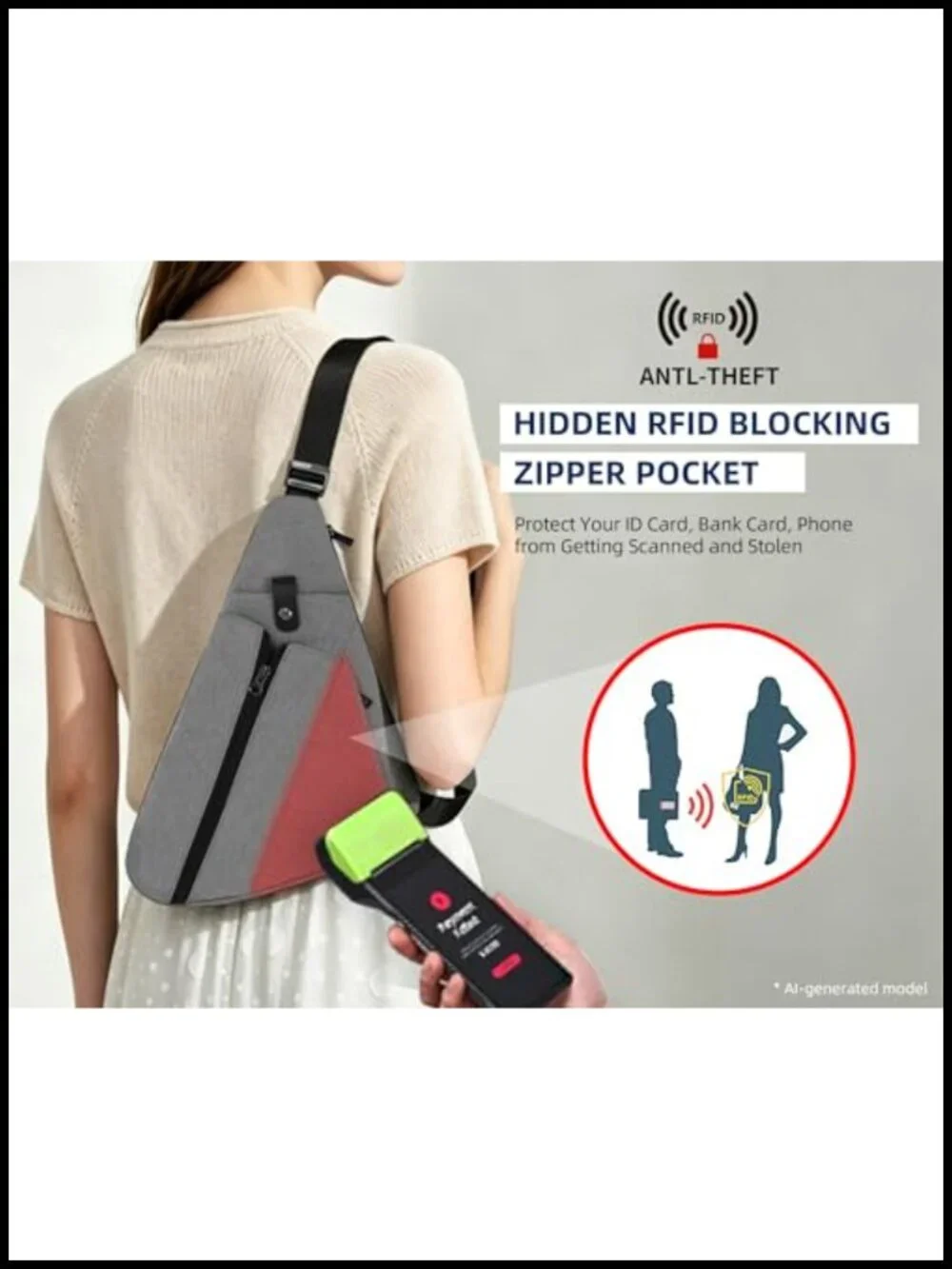 Sling Bag for Men, RFID Anti-Theft Crossbody Bag, Water Bottle Holder,